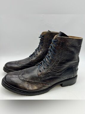 Bed Stu Bench Made Men’s 10.5 Black Rustic Leather Brogue Wingtip Combat Boots